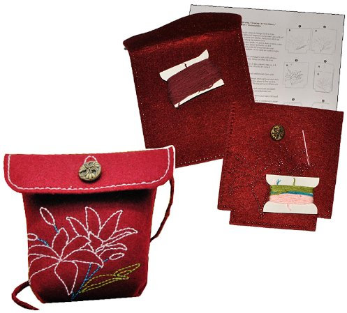 alles-meine.de GmbH Bastelset: für Filztasche - Blumen & Blüten - weinrot - zum Sticken, Nähen per Hand - Tragetasche Tasche mit Blumen Blüten grau Handarbeiten - Nähset