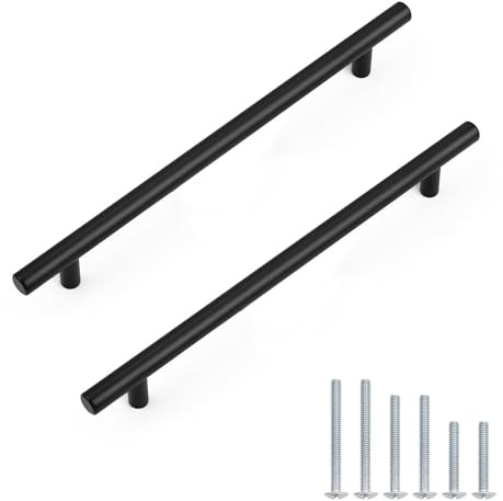 Probrico 5 Pack Hole Centers 10inch Matte Black Kitchen Cabinet Pulls, Stainless Steel Dresser Drawer Handles, 12.6inch Length Pull Handle for Cabinets and Closets