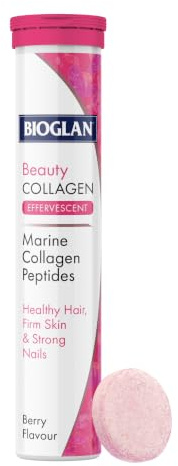 Bioglan Beauty Collagen Effervescent Tablets 1000mg Marine Collagen + Vitamin C, Biotin & Selenium – Skin, Hair & Nails Support – Berry Flavour Drink – 20 Tablets