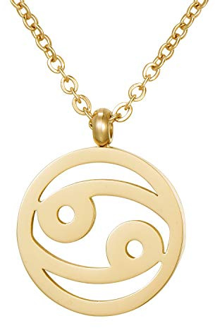 Morella collana da donna in acciaio inox oro con ciondolo segno zodiacale Cancro in sacchetto di velluto