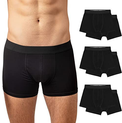 Snocks Herren Boxershorts Ohne Logo - Bio-Baumwolle 6er Pack - Atmungsaktiv Komfortbund - Unterhosen für Alltag und Sport - Schwarz M