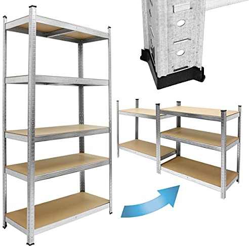 ECD Germany Werkstattregal Schwerlastregal 170x70x30 cm bis 350kg belastbar verzinktes Metall 5 MDF-Platten höhenverstellbar Lagerregal Steckregal Kellerregal Garagenregal Metallregal Regal Werkbank