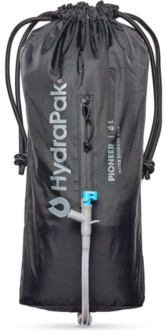 Hydrapak Pioneer – hopfällbart vatten förvarings- och dispenseringssystem (6 L/194 oz) – BPA och PVC-fri camping vätskeblåsa/reservoar och ärm, svart