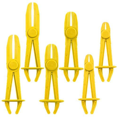 Swpeet 6Pcs Yellow Line Clamps Flexible Hose Clamps Pliers Kit, Hose Pinch Off Pliers Set Line Clamps for Brake Hoses, Fuel Hoses, Coolant Hoses, Most Flexible 15mm, 20mm and 25mm Hoses Clamps