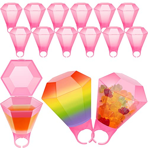 Suclain 12 Pcs Wedding Ring Shot Glass Bachelorette Shot Glasses Set Funny Plastic Finger Ring Cups for Bachelor Wedding Party Decorations Bridal Shower Party Favors(Pink)