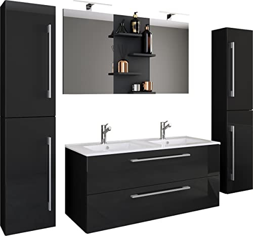 VCM Badmöbel Waschtisch 177x150 cm 4 Türen 10 Fächer mit Stauraum | Waschplatz mit viel Ablagefläche - für großzügige Bäder - geeignet für Familien - Holzwerkstoff, Keramik