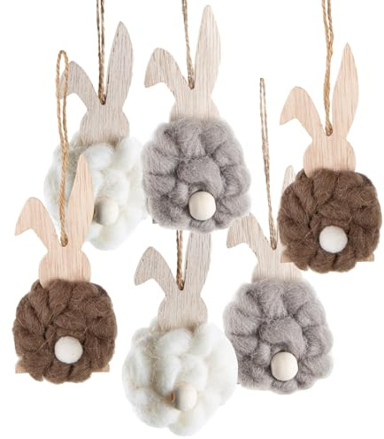 Logbuch-Verlag 6 Hasen Osteranhänger Anhänger Ostern Deko Holz + Filz braun grau weiß 13 cm Osterhasen zum Aufhängen