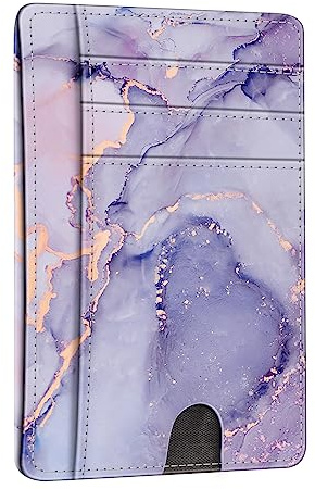 FINTIE Flache Geldbörse Kartenetui, Premium Kunstleder RFID-Blocker Slim Geldbeutel Kreditkartenetui mit ID-Fenster und Schnellzugriff-Fach für Herren Damen, Lila Marmor
