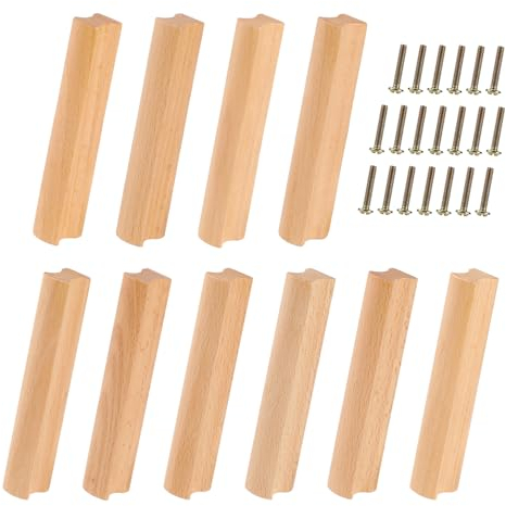 SWAWIS 10 Stück Holz, 96mm Küchenschränke, Schubladengriffe mit Schrauben, Türgriff Streifenförmig, Schrankgriffe für Schränke und Möbel