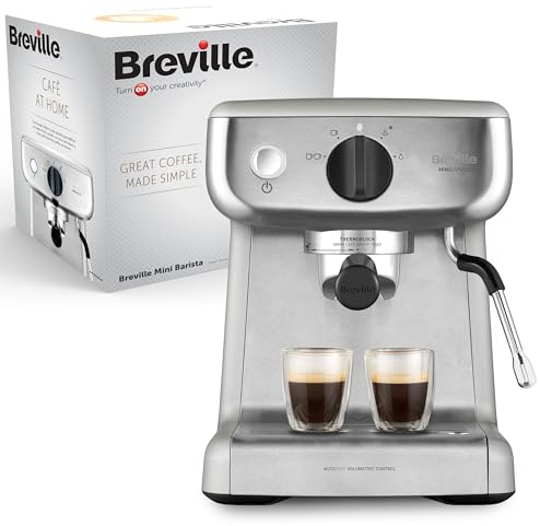 BREVILLE Barista Mini Espresso, Latte and Cappuccino Coffee Machine 2L Water Tank Milk Frother 15 Bar Italian Pump Stainless Steel [VCF125]