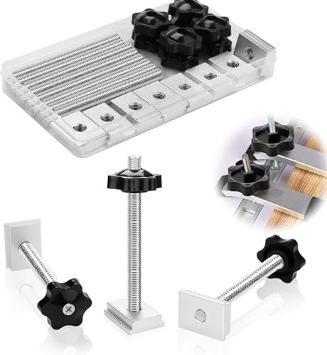 SWTYExt 24 Piezas Tuercas Deslizantes M8 para Riel Ranura en T con Tornillos Ranura en T Acero Inoxidable M8×100 mm Tuerca Ranura en T M8 Pomo Sujeción Hexagonal Plástico para Herramienta Carpintería