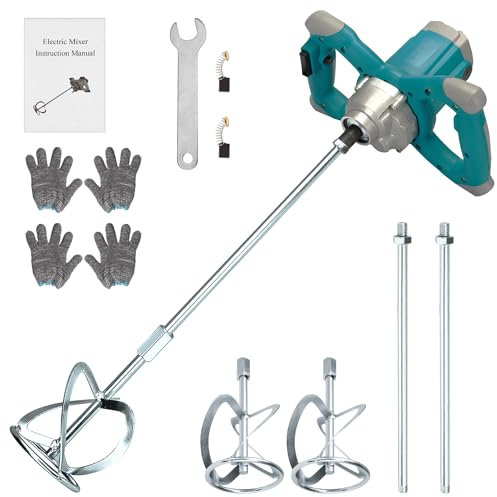 NorthSpoor Miscelatore elettrico per cemento a mano, 2100 W, miscelatore elettrico a 6 velocità, 220 V, miscelatore a mano per motar, vernice, malta per fughe, gesso, miscelatore a letto sottile