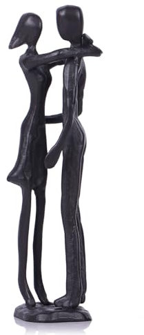 QIANLING 17.3 cm Eisen Skulptur - Schwarze Metall-Paar Umarmung, Hochzeitsjubiläum Geschenke für Paare, 6. Eisen-Jubiläumsgeschenk für Sie/Ihn, Moderne Statue Valentinstagsgeschenk für Wohnkultur
