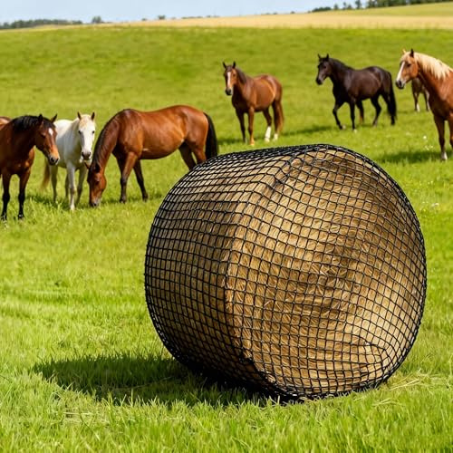 Filet à Foin pour Chevaux, Filet à Foin Balles Rondes Filet à Foin Résistant à l'usure pour Chevaux Balles Rondes, Maille 4,5 x 4,5 cm pour Chevaux, Prolongation des Temps d'alimentation (150x150cm)