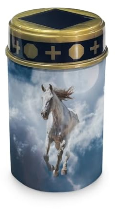 HUGS IDEA Lanterne funéraire solaire en forme de cheval blanc élégante sur le thème des animaux - Décoration solaire étanche pour jardins, sites religieux et mémorial extérieur
