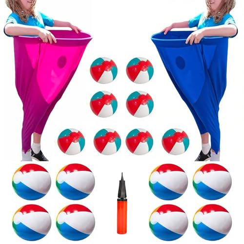Granny Pants Yard Game Set for Adults & Kids 2-Pack Giant Pants Outdoor Tossing Game with 16 Bouncy Balls, 1 Pump, Hilarious Backyard Party Games for Family Reunions BBQ Field Day Fun