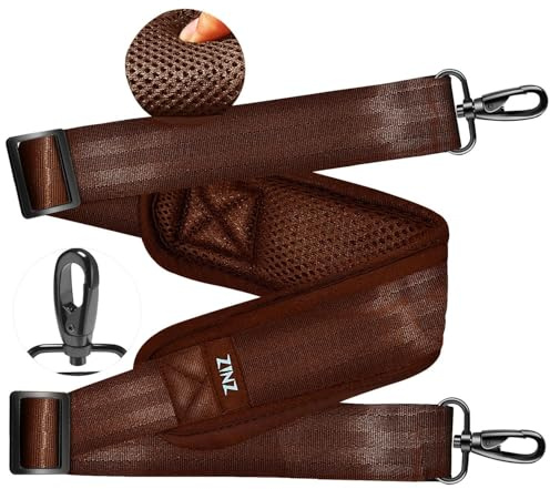 ZINZ Ultra Tjock axelrem,med fast pad 76 universal väskrem,med andningsbar kudde och dubbla balanserade justerbara spännen,för bärbar datorväska Messenger Bag Crossbody etc,Brun