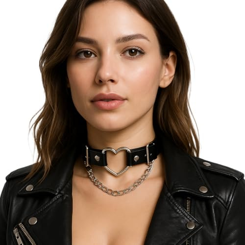COYUN Pu Cuir Punk Colliers Ras Du Cou Coeur Charme Collier Réglable Collier Pour Les Femmes