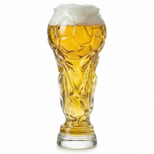 Toyhood WM-ölglas, fotboll VM kopp form ölglas, rolig kreativ fotbollskupa, fotboll hercules mugg glas ölkrus för festbartillbehör och fotbollsälskare (600 ml)