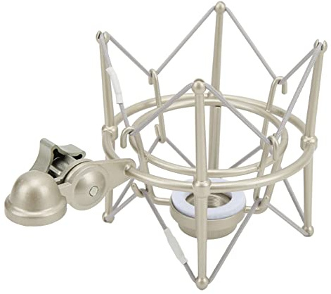 EMUKOEP Soporte de Montaje de Choque de Micrófono con Diseño de Cuerda Elástica para Grabación de Sonido Vibrante, Radiodifusión, Diámetro Interior de Montaje de Choque de 3,1 Pulgadas (champán plata)