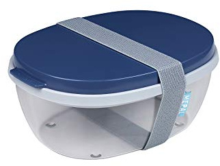 Mepal - Ensaladera Ellipse - Fiambrera para Ensaladas con Varios Compartimentos - Bento Box para Ensaladas sobre la Marcha - Comida Sana y Estilo de Vida - 1300 ml + 600 ml - Nordic Denim
