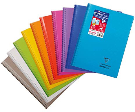 Clairefontaine 376601C Collegeblock Koverbook mit Spiralbindung (kariert, 80 Blatt, DIN A4+) 1 Stück farbig sortiert