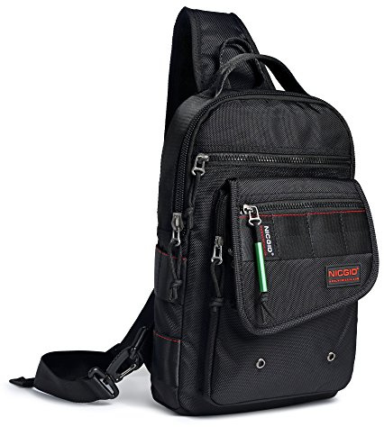 NICGID Sling Bags, Chest Shoulder Backpacks Crossbody Purse Outdoor Chest Bag Travel Backpack for Men Women (Black-385)