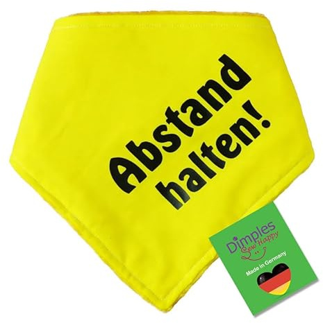 Dimples Hundehalstuch Gelb - Abstand Halten - Bitte Hund Nicht anfassen - Warn Halstuch, Bandana, Dreieckstuch für Hunde, die nervös, ängstlich, läufig, bissig oder in Ausbildung sind, Geschenk 50cm