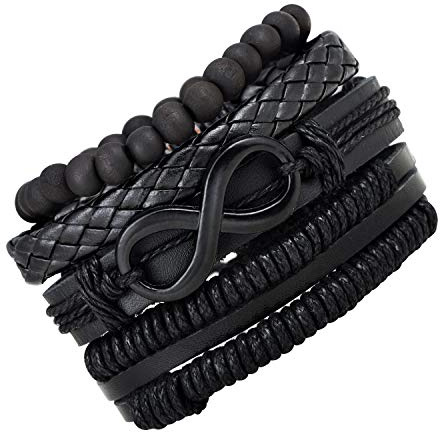 Feilok Lot de bracelets en cuir tressé avec perles en bois pour homme et femme, Cuir