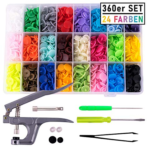 pajoma 360er Set 24 Farben T5 Druckknöpfe + Zange (T3, T5, T8) für alle Arten DIY Kleidung Basteln Accessoires Snap Set