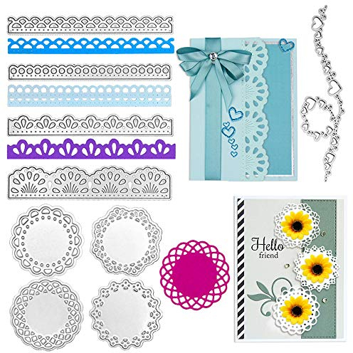 VINFUTUR 3 Set Stanzschablonen Rand Spitze Blumen Stanzschablone Herz Randverzierung Stanzformen Randstanzen Prägeschablonen für DIY Karte Sammelalbum Scrapbooking Fotoalbum Deko Cutting Dies
