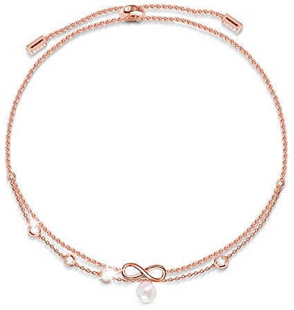 Gnoce 18K Rose Gold Überzogene Perle Liebe Fußkettchen Schloss 925 Sterling Silber Klassische Fußkettchen Armband Flexibel Verstellbar Geschenke für Mädchen/Damen