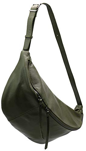 SH Leder echt Leder Damen Unisex Brusttasche für Festival Reise Gross Hüfttasche Crossbody Bag Frauen Ledertasche 49x28cm Daniela G768 (Olivgrün)