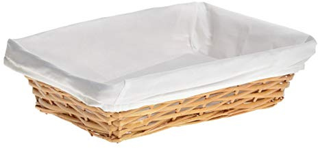 HERSIG - Bandeja Mimbre Natural | Cesta Rectangular con Forro, sin Asas - 35 x 25 x 9 cm