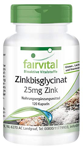 Fairvital | Zinc Supplement - 25mg zinc from zinc bisglycinate - Vegan - 120 Capsules