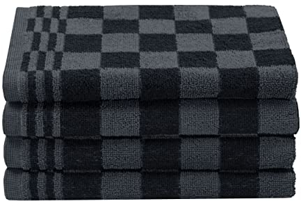 ZOLLNER 4er Set Küchenhandtücher Baumwolle in 50x50 cm - saugstarke und strapazierfähige Küchentücher - waschbar bis 60°C – in schwarz kariert - Gastronomiequalität - Oeko Tex® Zertifiziert