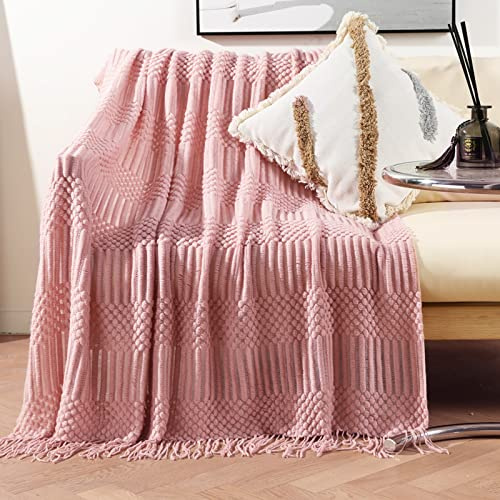 LumiSyne Gestrickte Decke Mit Quaste Einfarbig Blasenmuster Kuscheldecke Strickdecke Tagesdecke Überwurf Couchdecke Dekorative Decke Für Sofa Bett 170x130cm