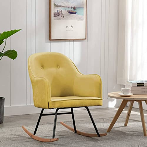 YITHOPI Modern Schaukelstuhl,Relaxstuhl,Drinnen und Draußen Schaukelsessel für Wohnzimmer,Schlafzimmer,Terrasse,Balkon,einfache Montage,Stabil und langlebig,Schaukelstuhl (Senfgelb) Samt