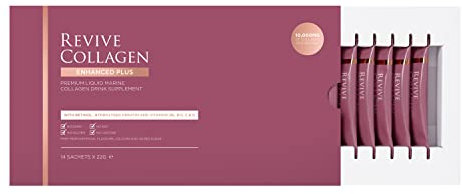 Revive Collagen Enhanced Plus 10,000mg Hydrolysed Marine Collagen Drink with Added Vitamin A & C for Healthy Skin, Hair, Nails & Joints | Tropical | 14 x Sachets