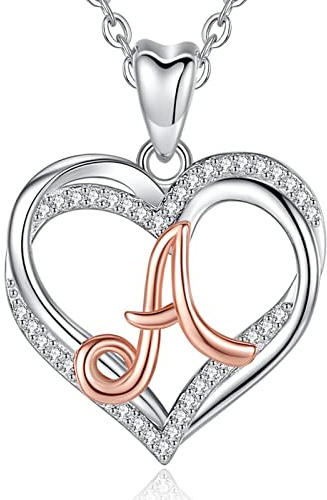 INFUSEU Kette mit Buchstaben, Herz Anhanger Halskette Buchstabe A-Z Alphabet Hauptstadt Rosegold Schmuck Doppelherz Initial Neckless CZ für Frauen Romantische Damen Geschenke, 20 Zoll Kette