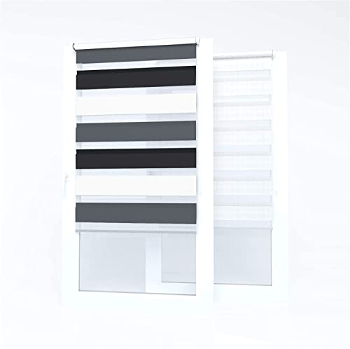 Market-Alley Doppelrollo Klemmfix Rollos ohne Bohren Klemmrollo Duo Rollo Fensterrollo lichtdurchlässig & verdunkelnd für Fenster und Tür (Weiß/Grau/Graphit ; 75 x 220 cm ; BxH)
