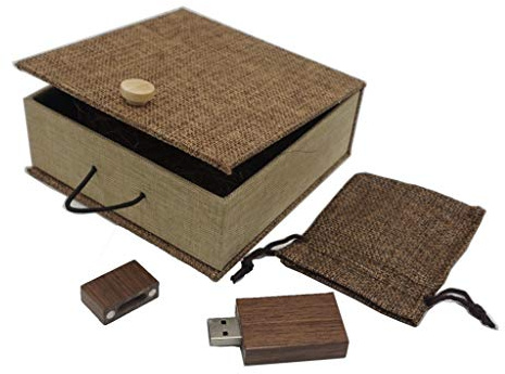 Desuerte USB-Stick aus natürlichem Walnussholz 16 GB mit Stoff-Geschenkbox – Ideal für Hochzeiten, Geburtstage & Jubiläen