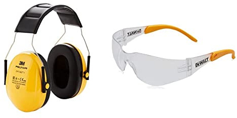 Peltor 3M Optime I Earmuff H510A; Lightweight Ear Defender (SNR: 27dB), yellow, Pack of 1 & DEWALT DPG54-1D PROTECTOR Clear High Performance Lightweight Protective Safety Glasses -Yellow/Clear