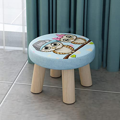 CHEWYNP s Foot Stool Shoe Change Stool Rest Stool Pouffee Foot Stool Round Foot Stools Linen Footstool s for Living Room s for The Bedroom, owl-28x28x20cm