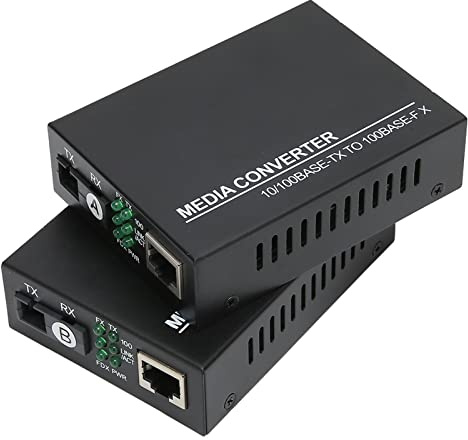 Media Converter Optical Ethernet, Single Mode 10 100Base TX to 100Base FX RJ45 to SC Fiber Transceiver Metal Housing Media Converters
