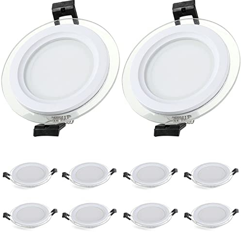 TPMAFF LED Einbau-Downlights,Runde Lichtleiterplatte Aus Glas LED Einbaustrahler,6W 9W 12W 18W Deckeneinbauleuchte,Extraflach 45 Mm Tiefe,Inklusive Transformator,Pack ×10
