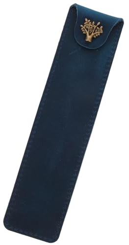 Handgemachtes Leder Stiftetui – Retro Crazy Horse Leder Federmäppchen Für Erwachsene, Kompakte Schutztasche Für Füllfederhalter Und Kugelschreiber, 16,8 X 4 X 1,5 cm, Dunkelblau