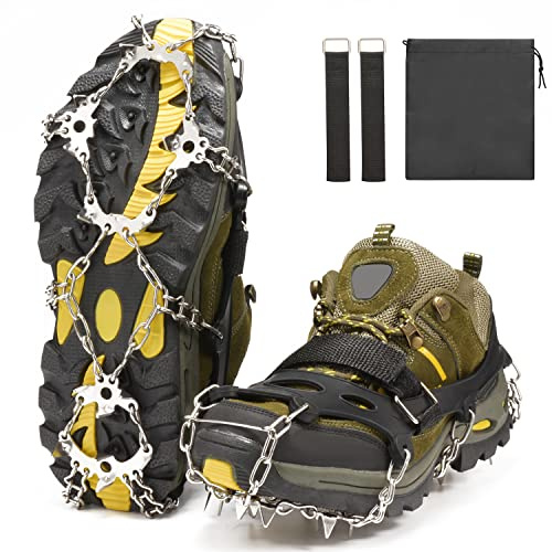 Eis-Schnee-Griffe, Traktions-Stollen mit 19 Edelstahl-Spikes, Slip für Damen und Herren, Eis-Stollen für Schuhe und Stiefel zum Wandern, Wandern, Camping, Joggen, Eisangeln (XL)