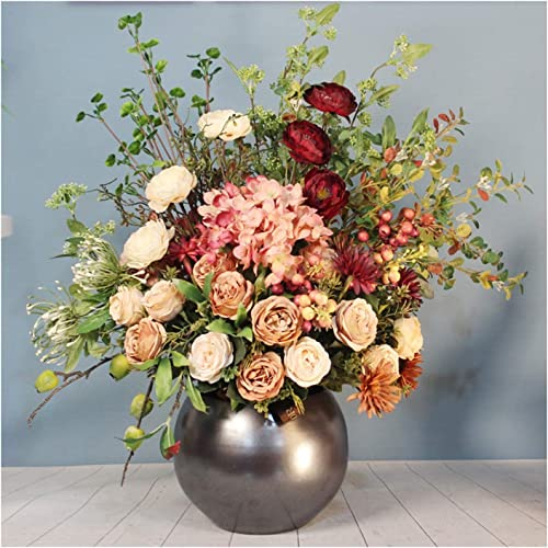 HRTC Gefälschter Blumenstrauß, künstliche Blumen, Ornament-Arrangement, Vintage-Kunstblumen, Bonsai in Keramikvase