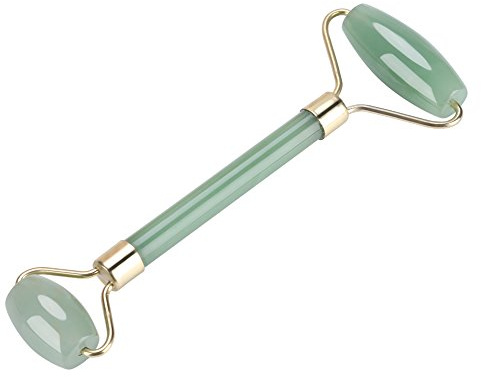 1PC Schönheits Rolle, Natürliche Jade-Rolle, Nacken-Massage Roller, Doppelkopf-Gesichts-Augen Hals Massage Gerät Gua Sha Versch Robe Werkzeug(Grüne Dongling Jade)